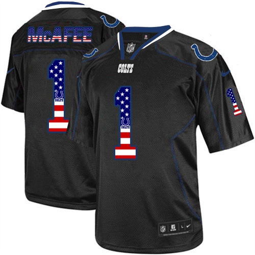 Men's Limited Pat McAfee Nike Jersey Black - #1 USA Flag Fashion NFL Indianapolis Colts